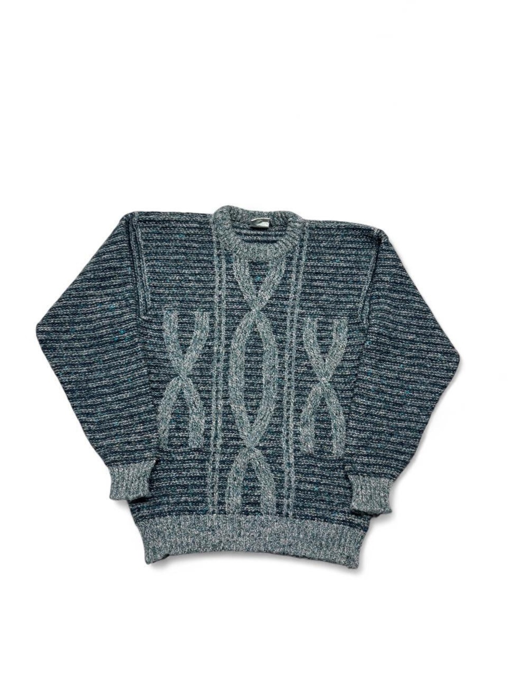 Vintage John Molloy Irish cable knit chunky sweater Blue wool L mens Donegal